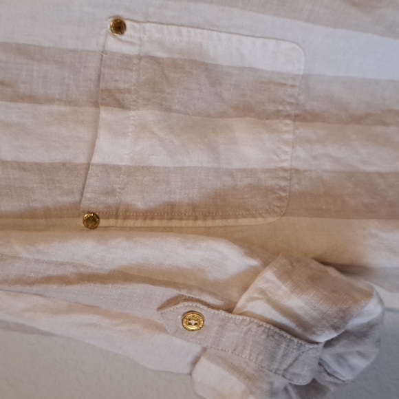 Ellen Tracy 100% Linen striped blouse - Picture 4 of 13